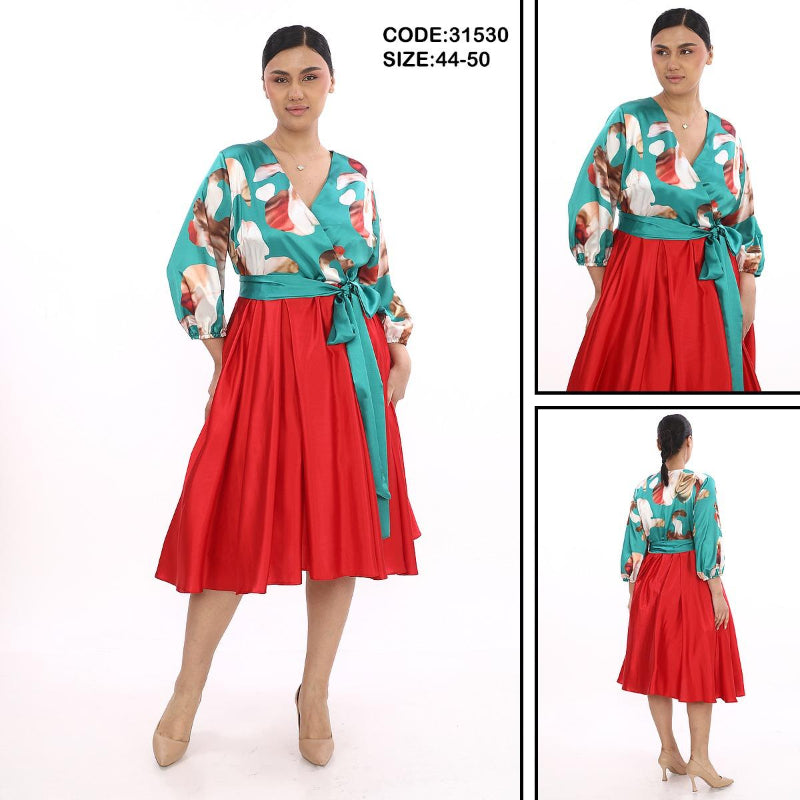 Plus Size Green & Red Evening Dress for Women