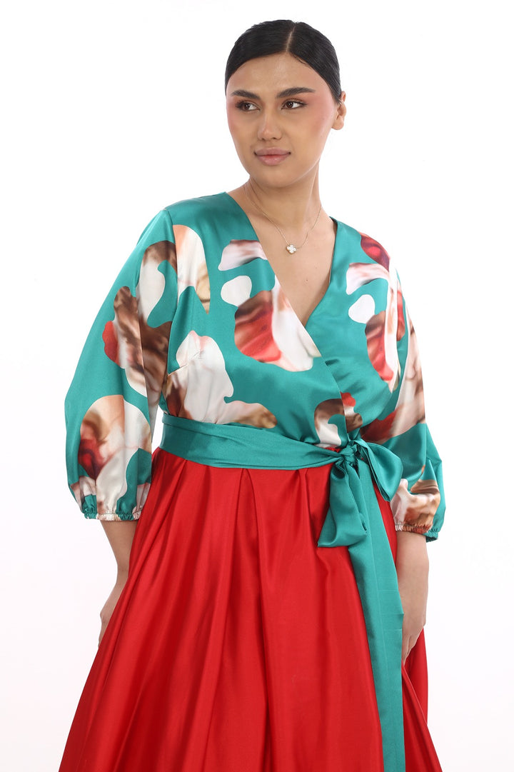 Plus Size Green & Red Evening Dress for Women