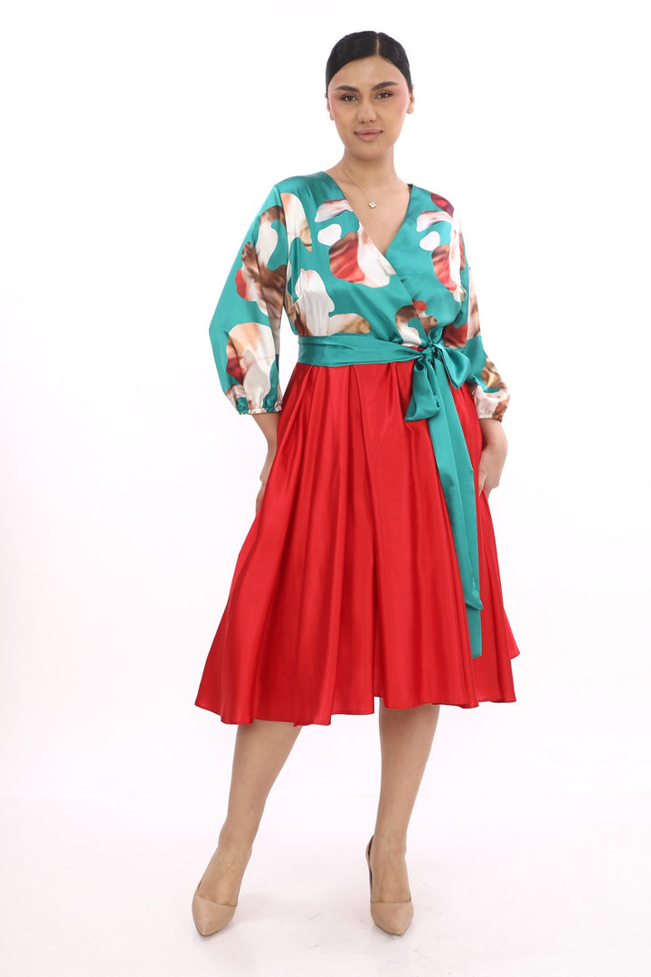 Plus Size Green & Red Evening Dress for Women