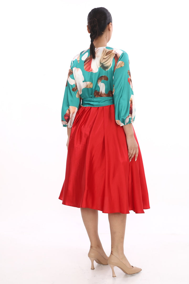 Plus Size Green & Red Evening Dress for Women