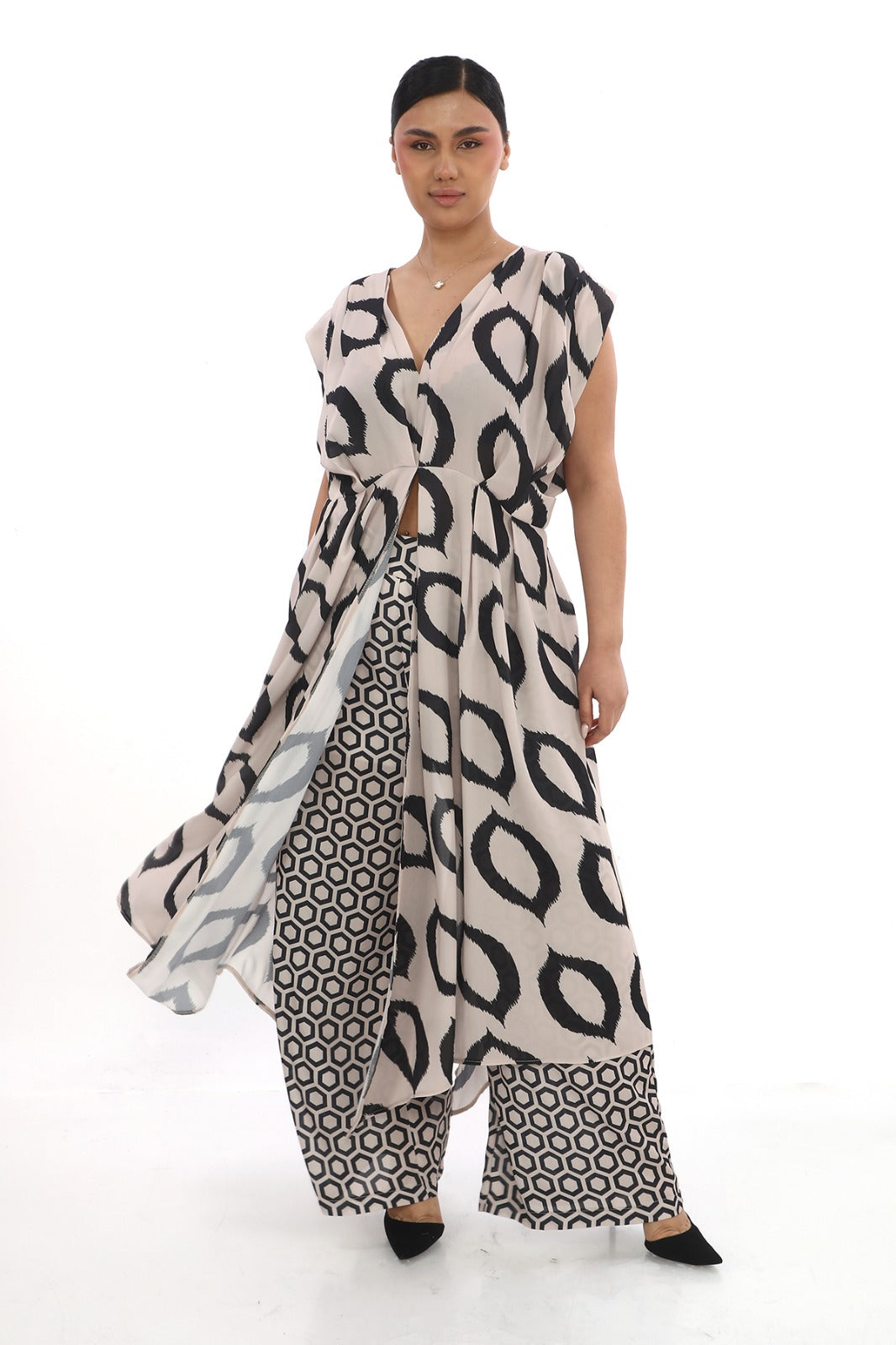 Plus Size Beige Black Evening Dress for Women