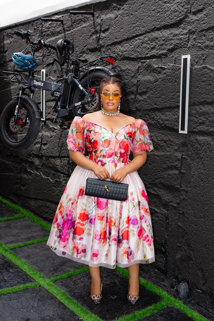 Plus Size Pink Floral Evening Dress for Women