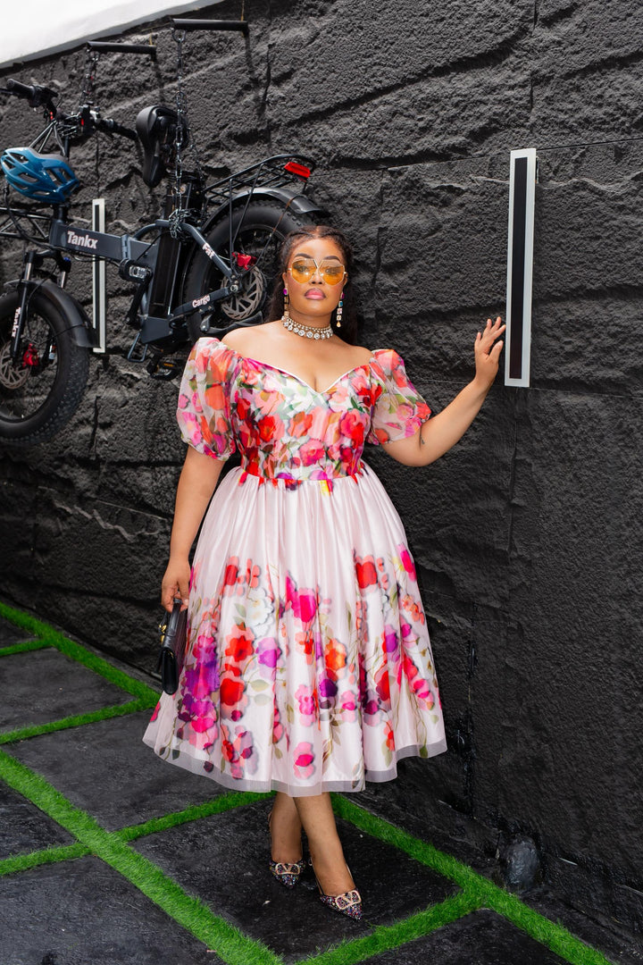 Plus Size Pink Floral Evening Dress for Women