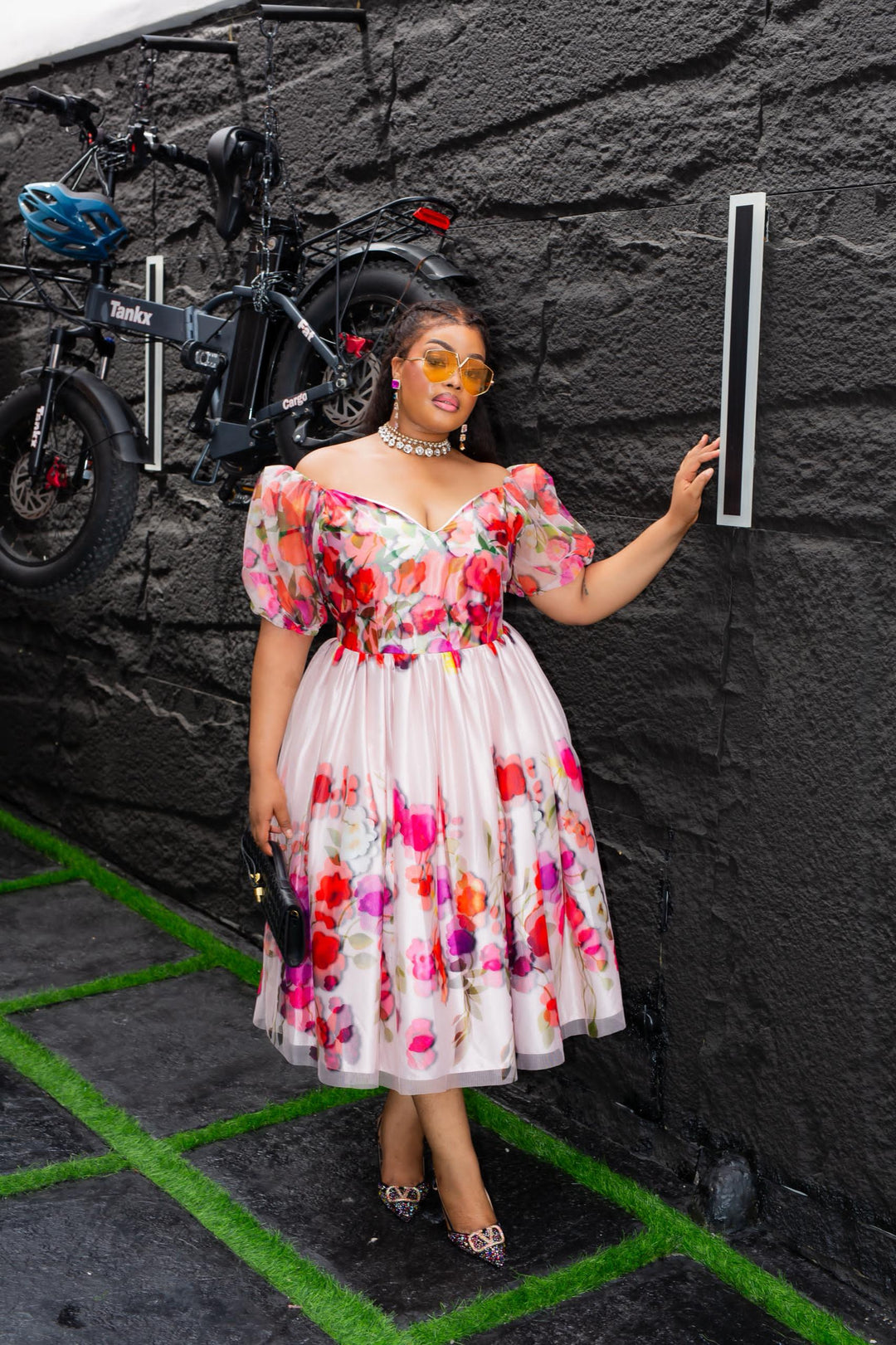 Plus Size Pink Floral Evening Dress for Women