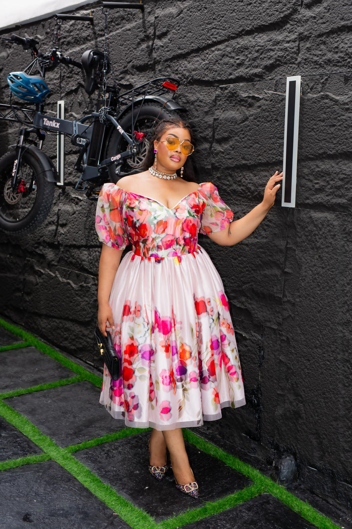 Plus Size Pink Floral Evening Dress for Women