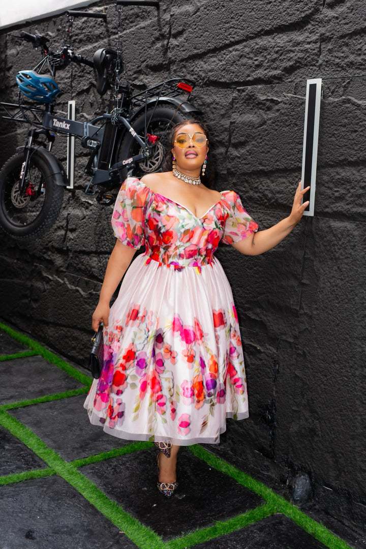 Plus Size Pink Floral Evening Dress for Women