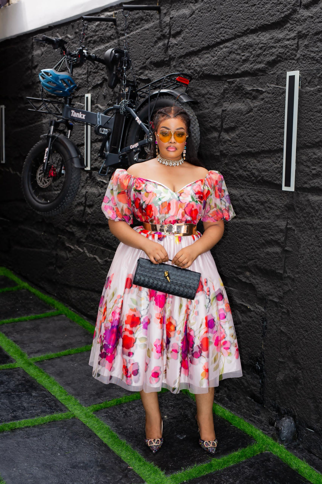 Plus Size Pink Floral Evening Dress for Women