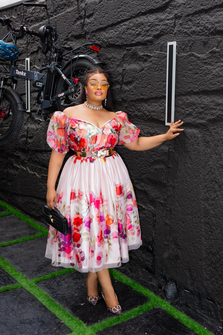 Plus Size Pink Floral Evening Dress for Women