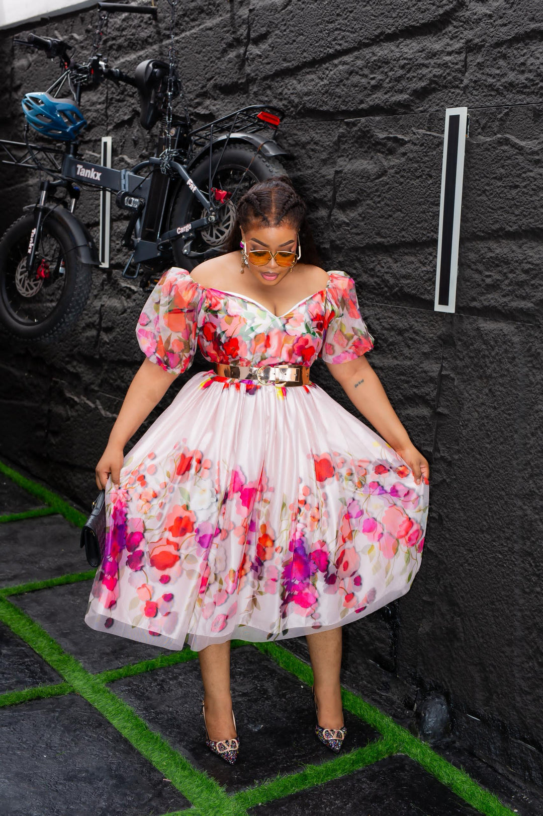 Plus Size Pink Floral Evening Dress for Women