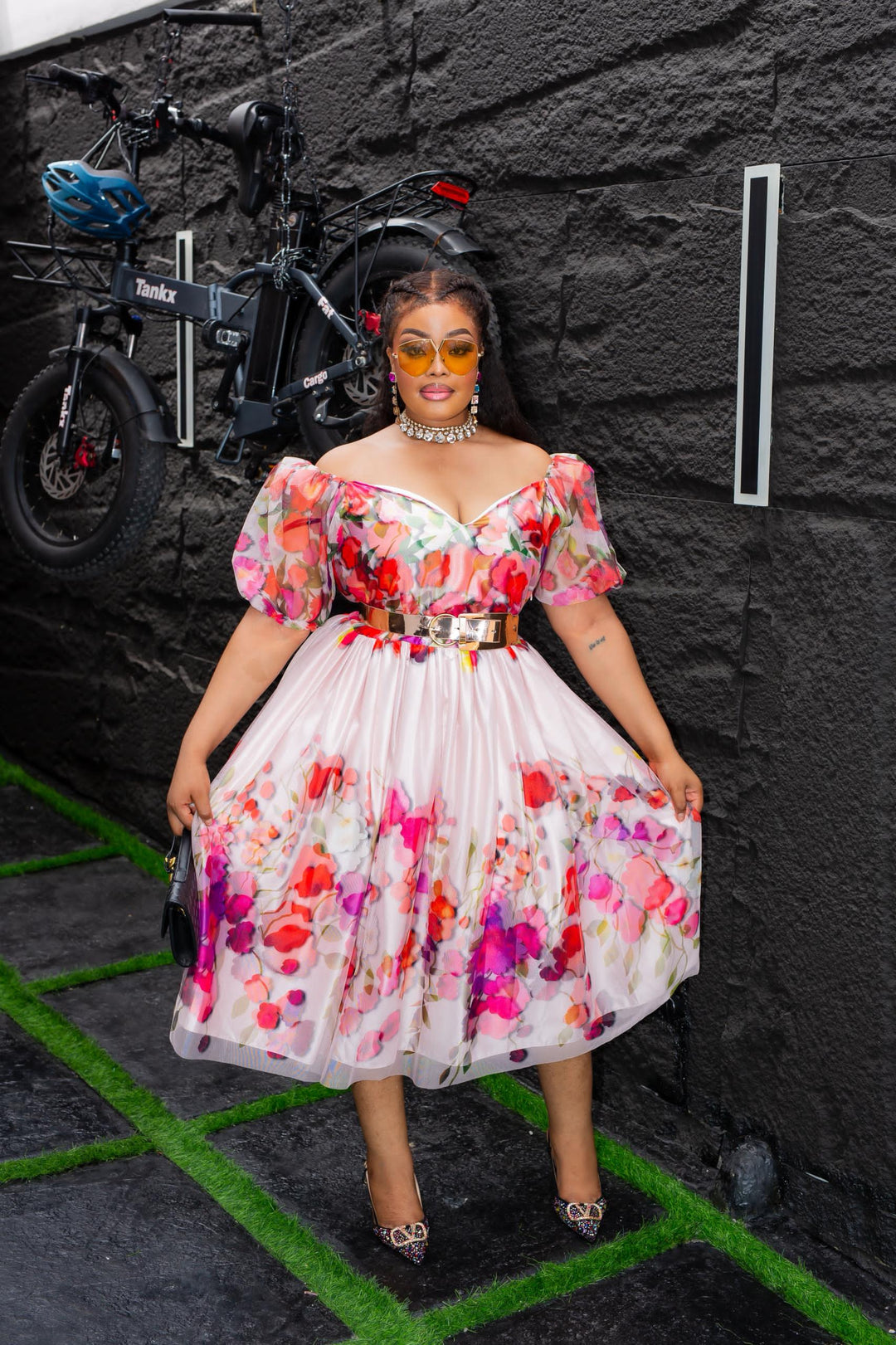 Plus Size Pink Floral Evening Dress for Women