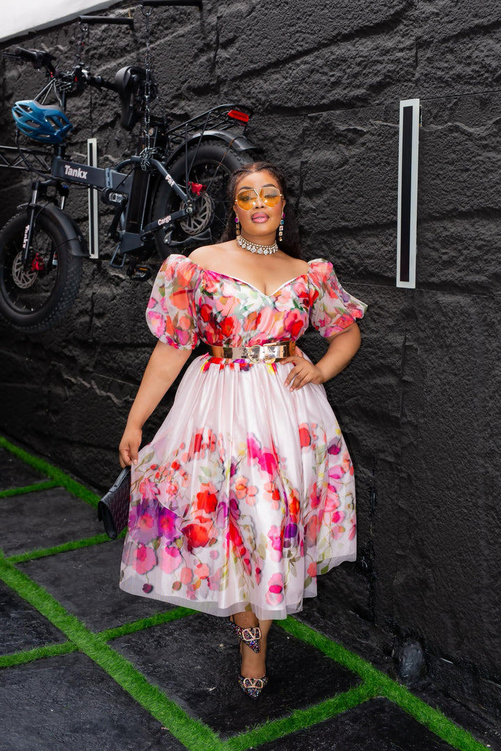 Plus Size Pink Floral Evening Dress for Women