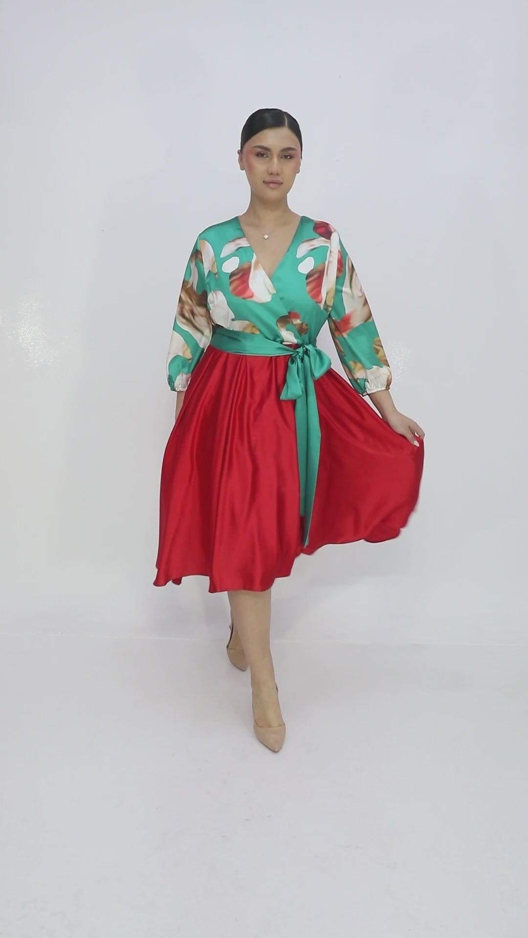 Plus Size Green & Red Evening Dress for Women