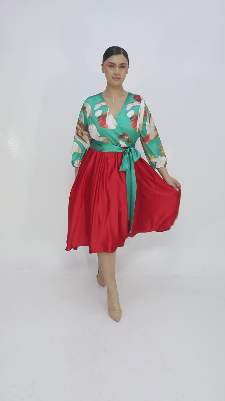 Plus Size Green & Red Evening Dress for Women