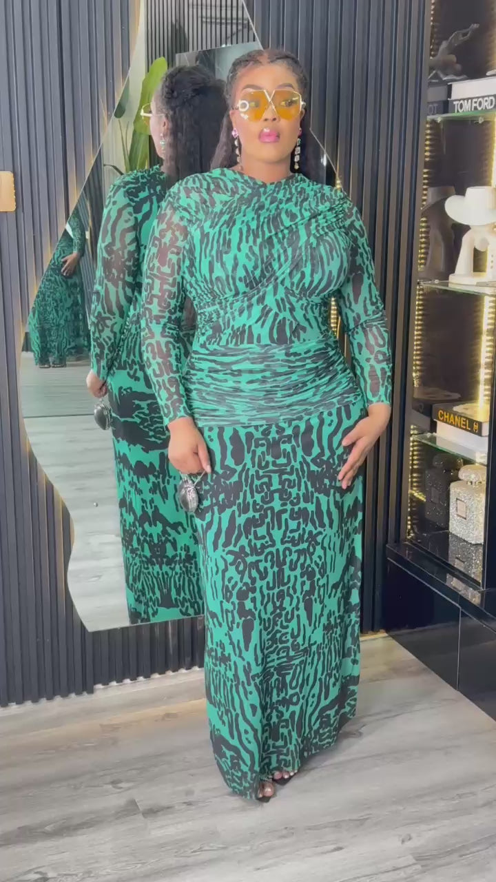 Plus Size Green Evening Dress for Women