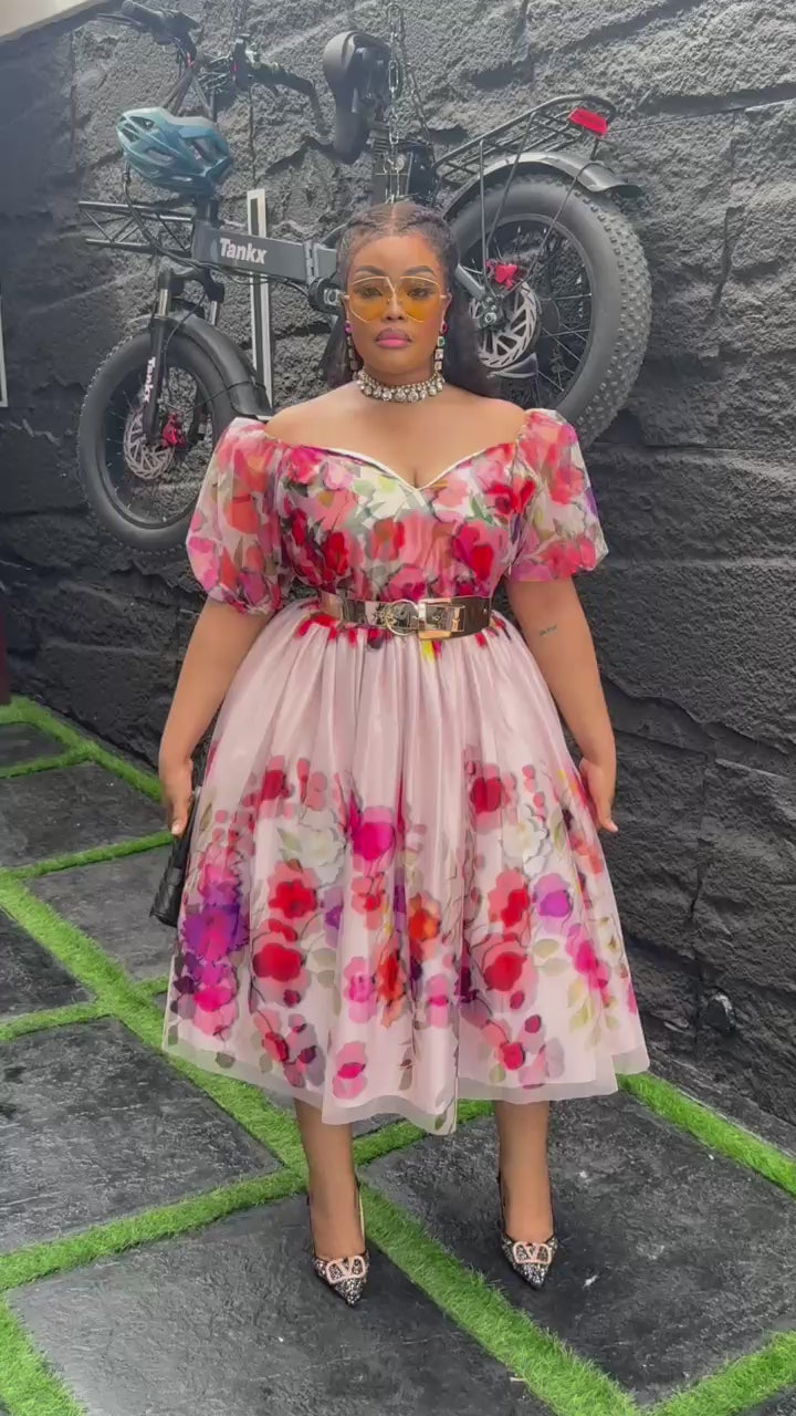 Plus Size Pink Floral Evening Dress for Women